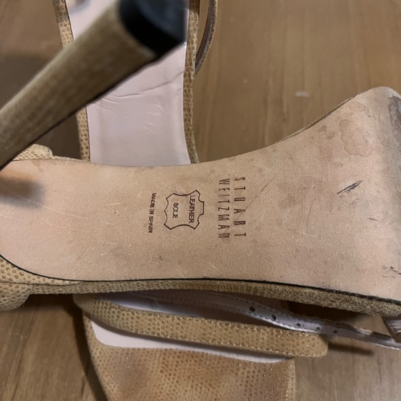 STUART WEITZMAN Nudistsong Goosebump Textured Suede Ankle Strap Heels Size 38 - Picture 6 of 7